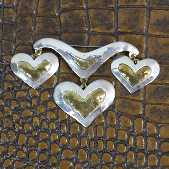 Jeep Collins Jewelry Jeep Collins Jec Brass Silver Triple Heart Pin